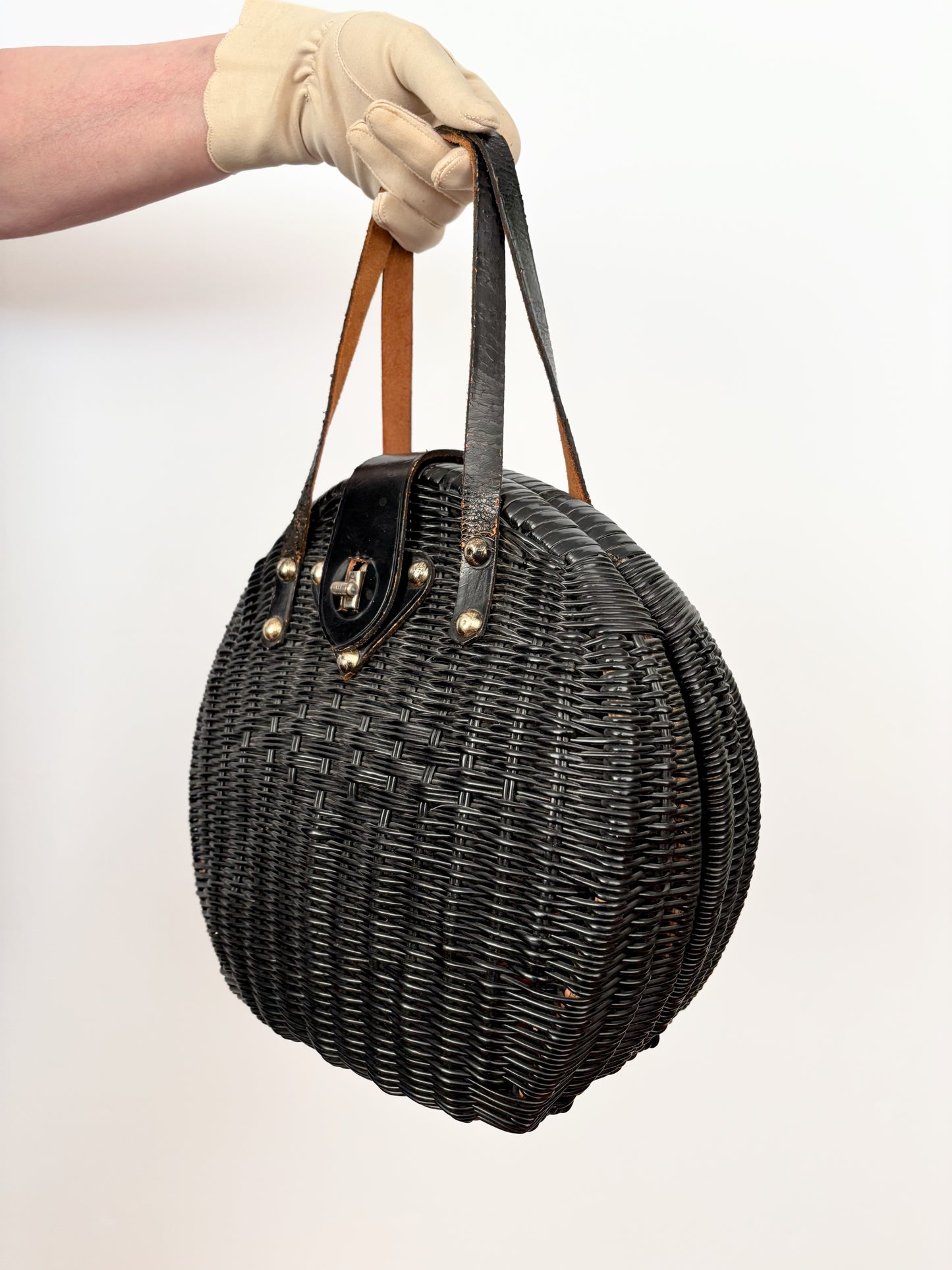 1950s/1960s Black Wicker Handbag