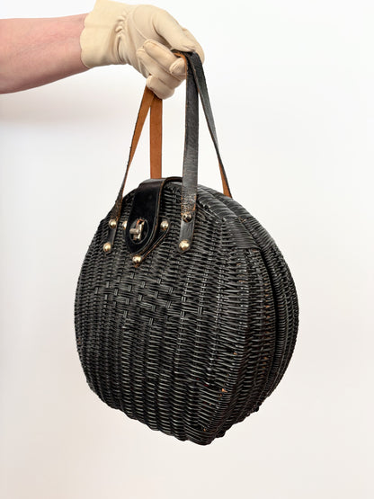 1950s/1960s Black Wicker Handbag