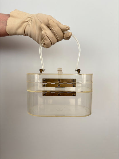 1950s Ascot Clear Lucite Two-Tiered Handbag