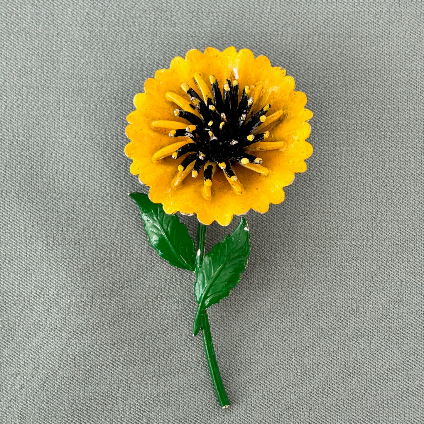 1960s Enamel Sunflower Brooch