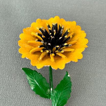 1960s Enamel Sunflower Brooch