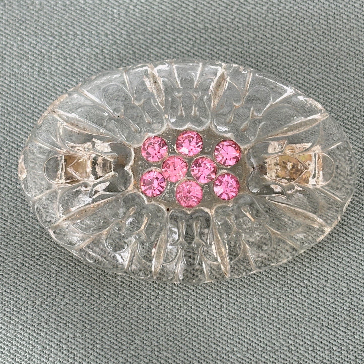 1950s Oval Glass and Rhinestones Brooch