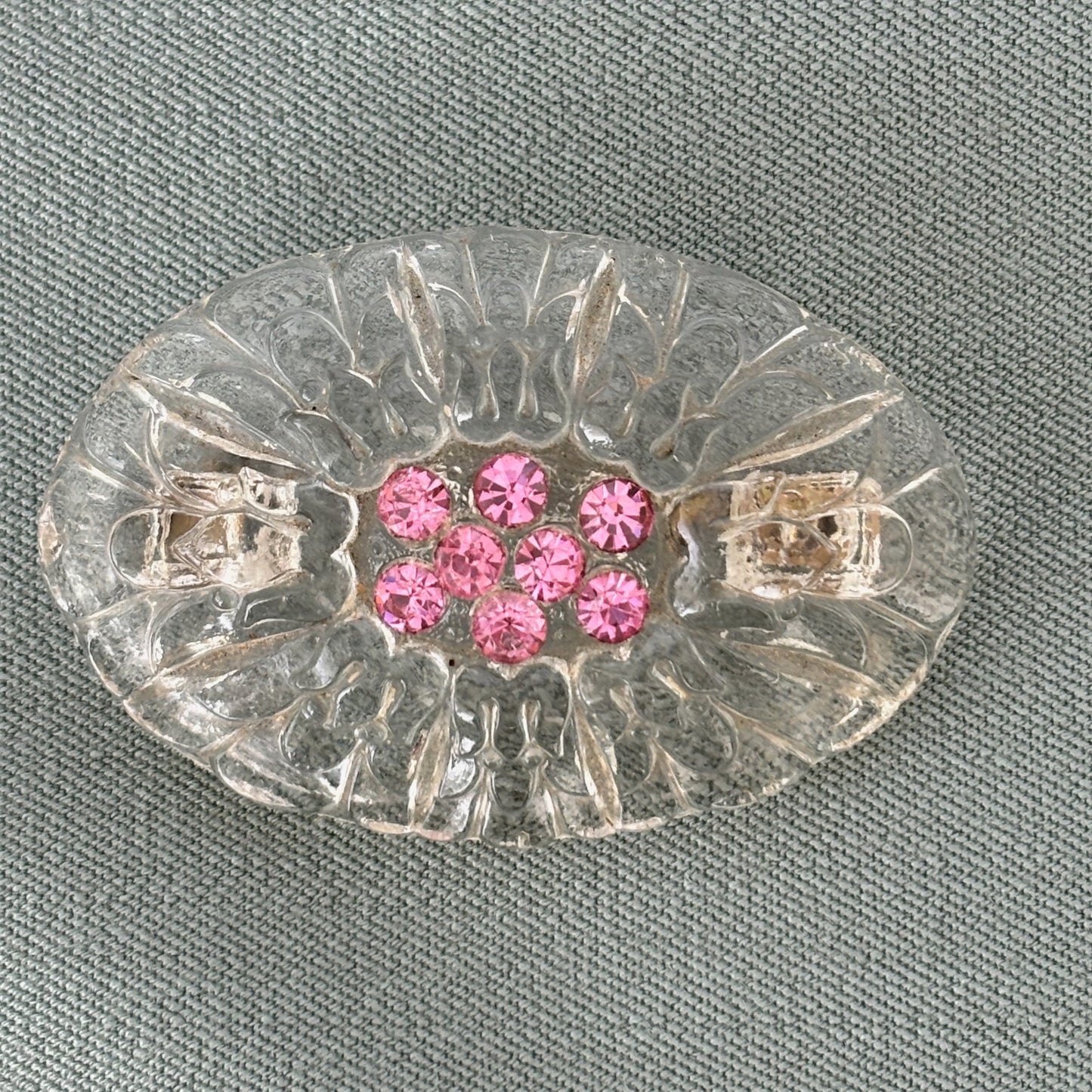 1950s Oval Glass and Rhinestones Brooch