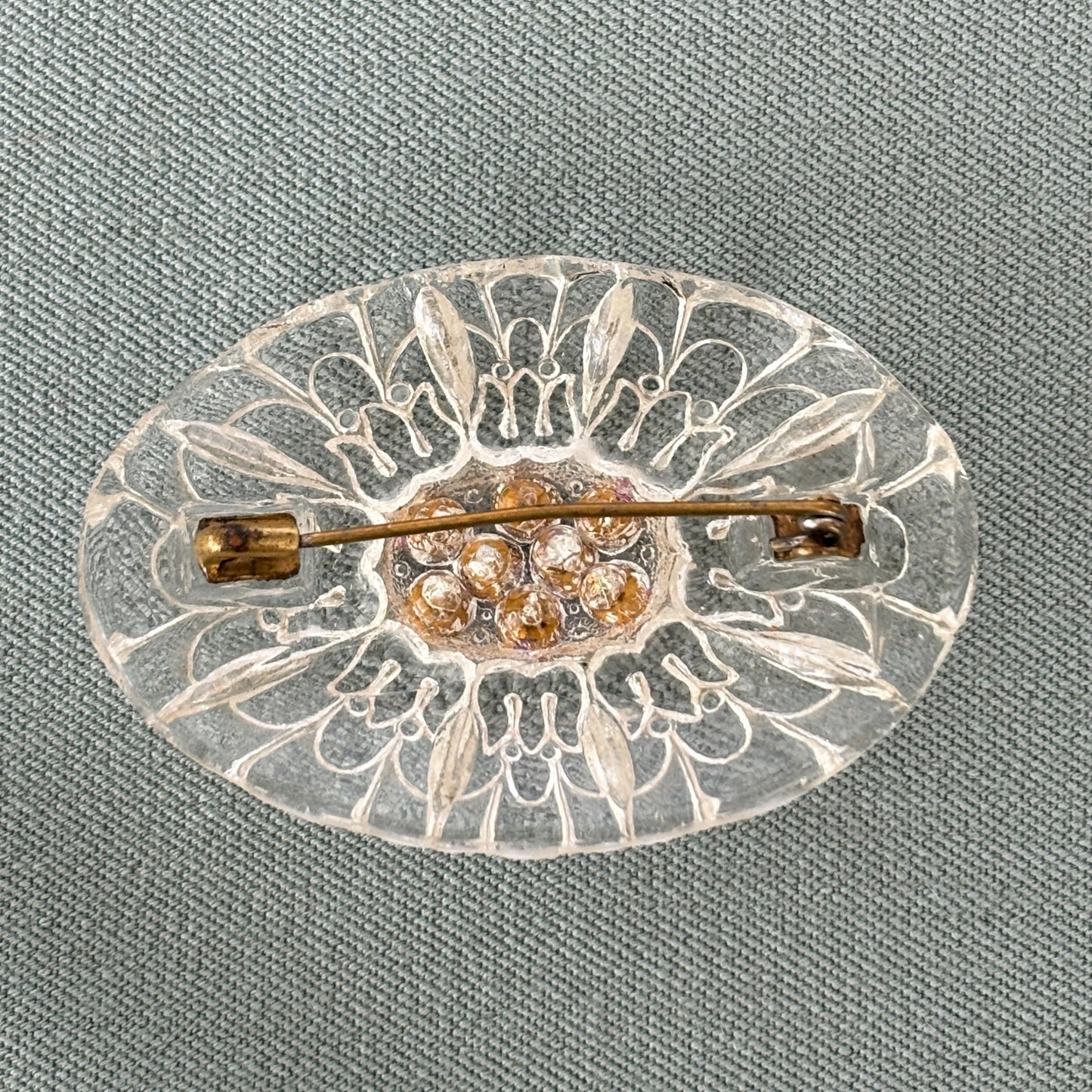 1950s Oval Glass and Rhinestones Brooch