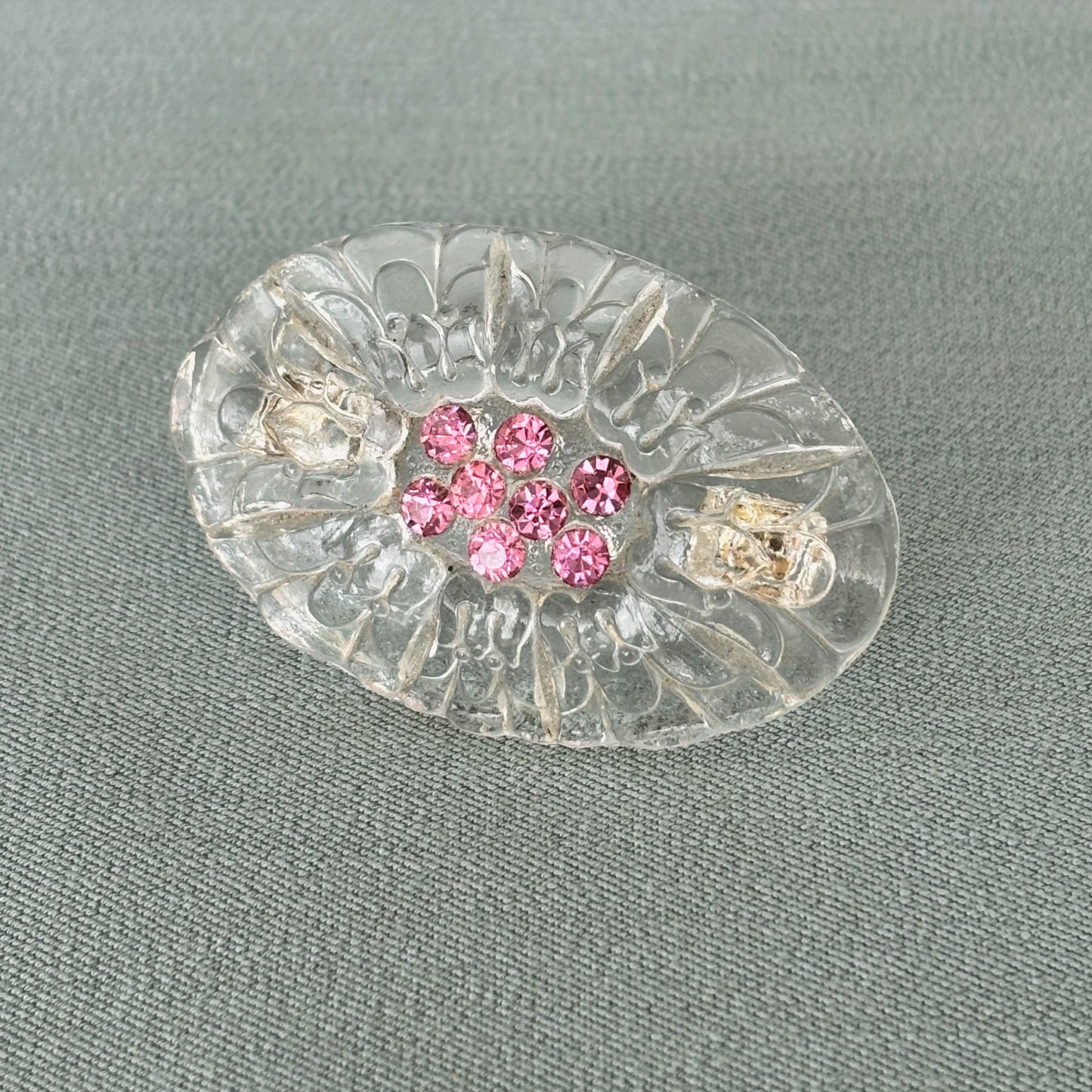 1950s Oval Glass and Rhinestones Brooch