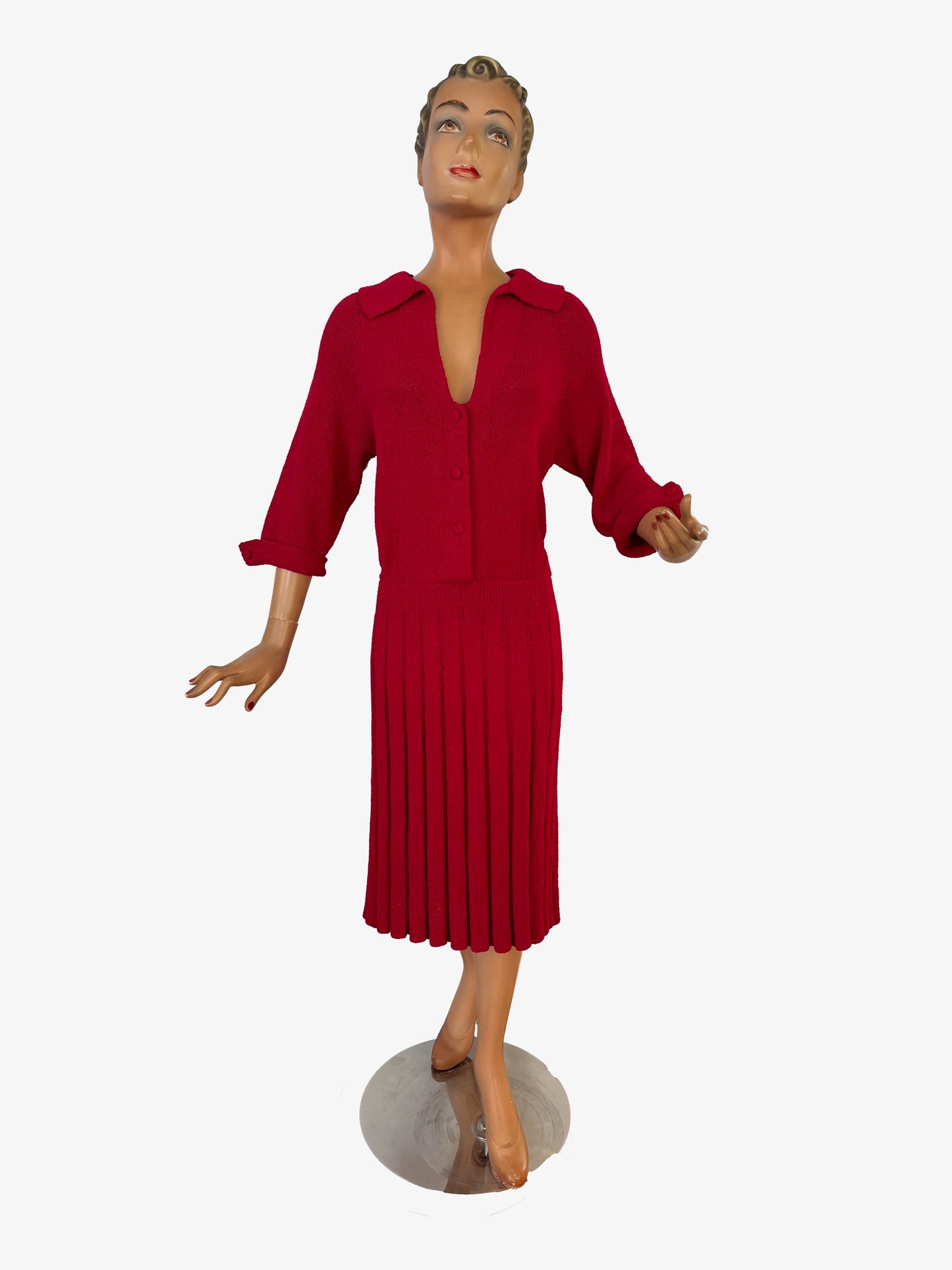 M/L | 1940s/1950s Red Knit Dress