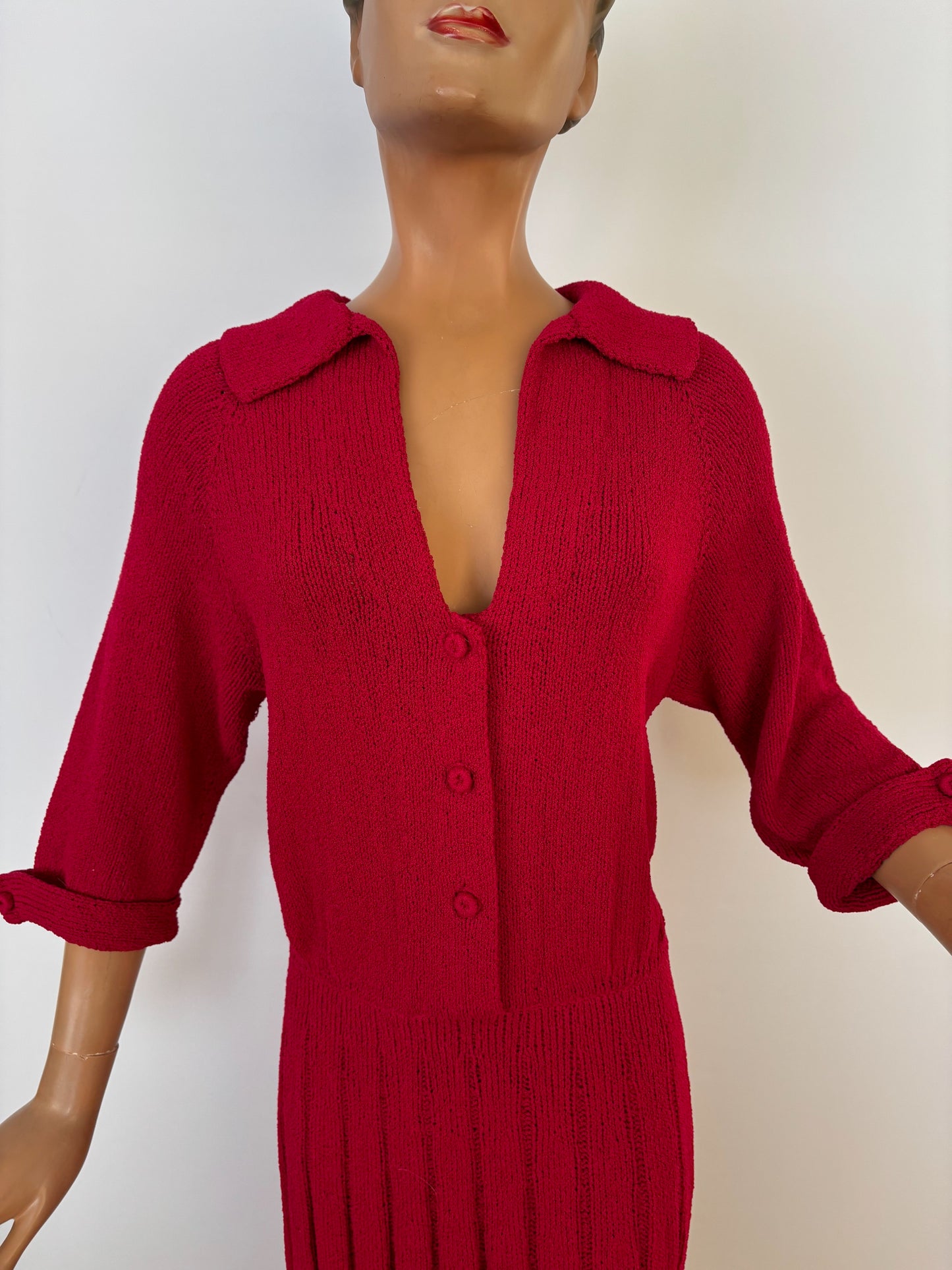 M/L | 1940s/1950s Red Knit Dress