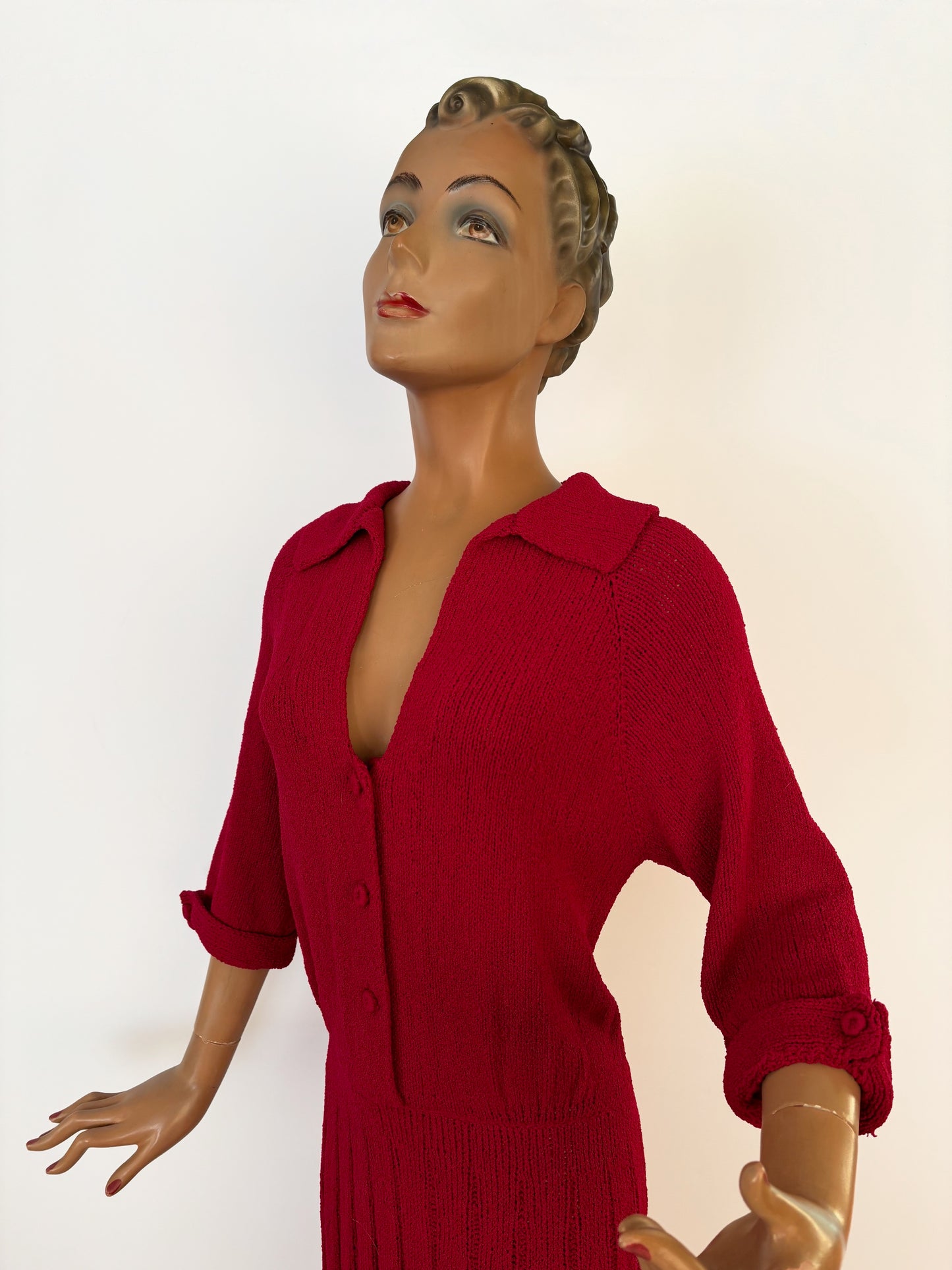 M/L | 1940s/1950s Red Knit Dress