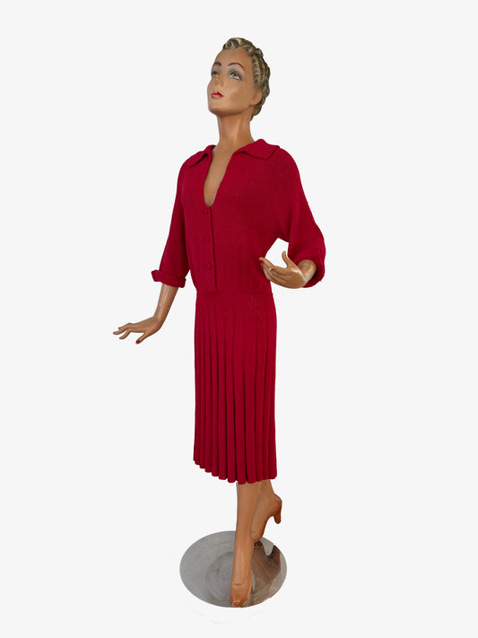 M/L | 1940s/1950s Red Knit Dress