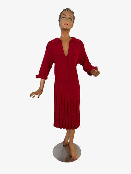 M/L | 1940s/1950s Red Knit Dress