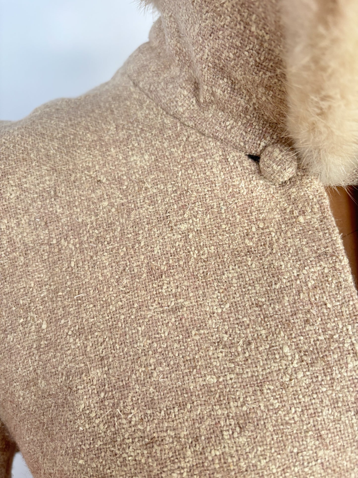 L/XL | 1950s/60s Wool Dress With Mink Collar Hirsch-Modell Berlin