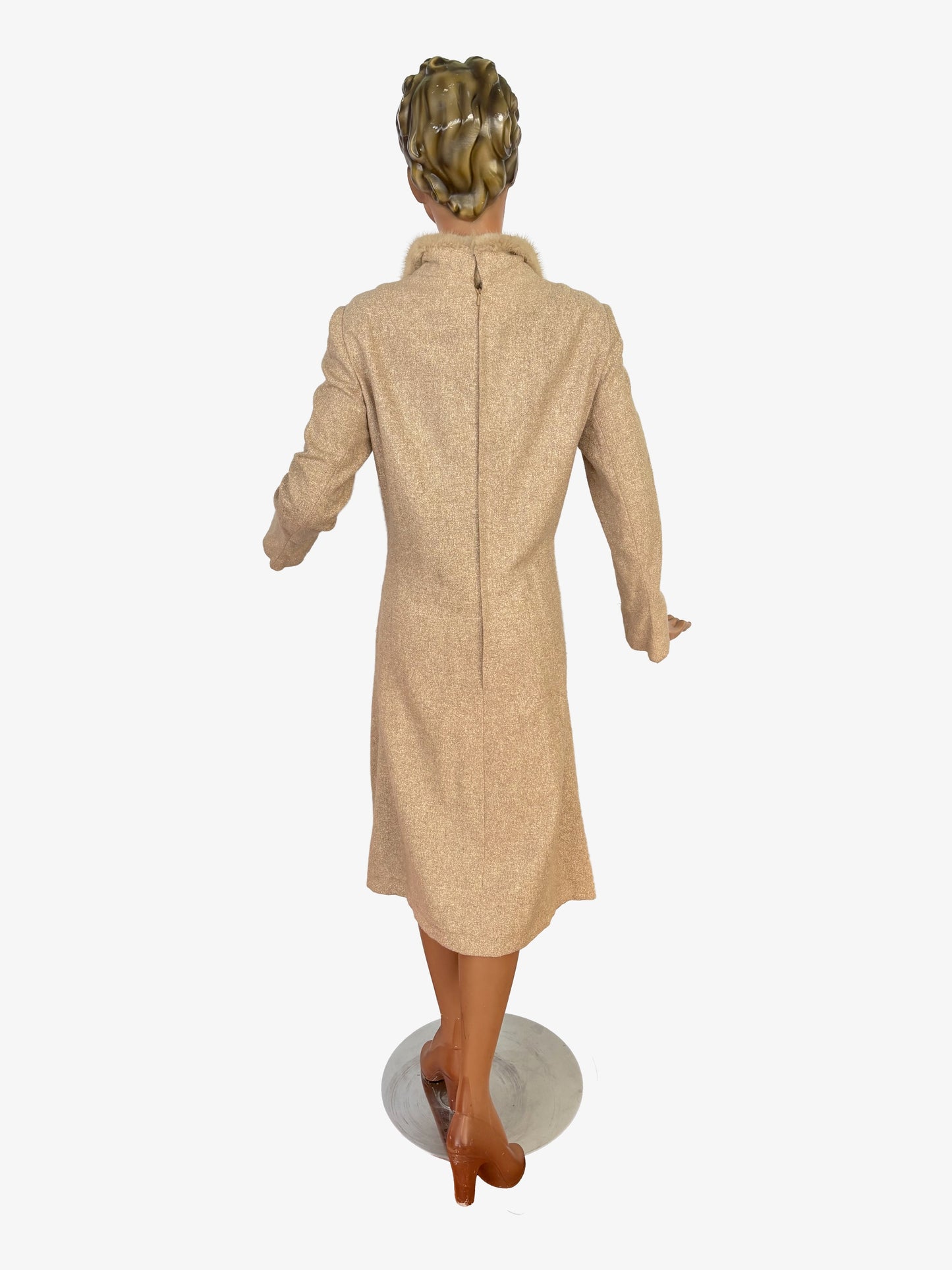 L/XL | 1950s/60s Wool Dress With Mink Collar Hirsch-Modell Berlin