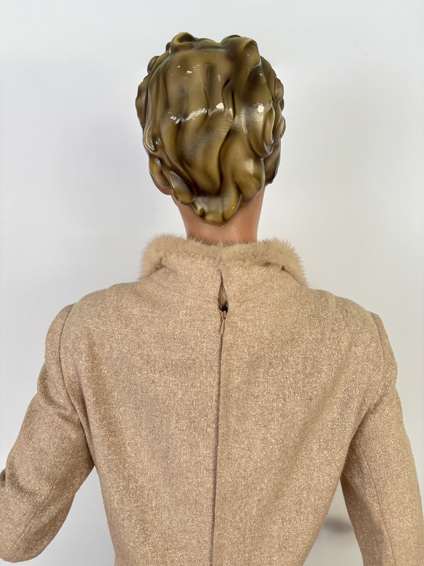 L/XL | 1950s/60s Wool Dress With Mink Collar Hirsch-Modell Berlin