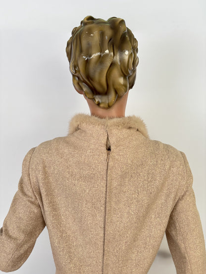 L/XL | 1950s/60s Wool Dress With Mink Collar Hirsch-Modell Berlin