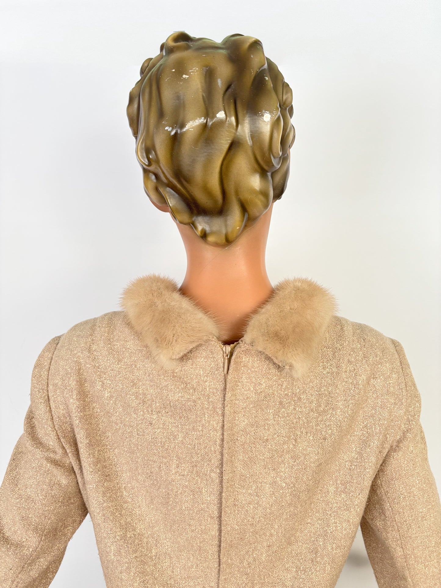 L/XL | 1950s/60s Wool Dress With Mink Collar Hirsch-Modell Berlin