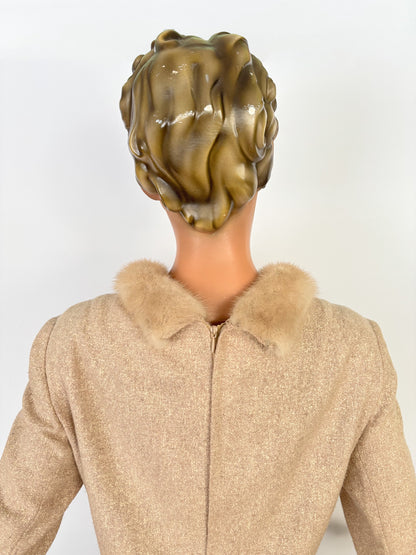 L/XL | 1950s/60s Wool Dress With Mink Collar Hirsch-Modell Berlin