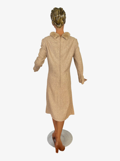 L/XL | 1950s/60s Wool Dress With Mink Collar Hirsch-Modell Berlin