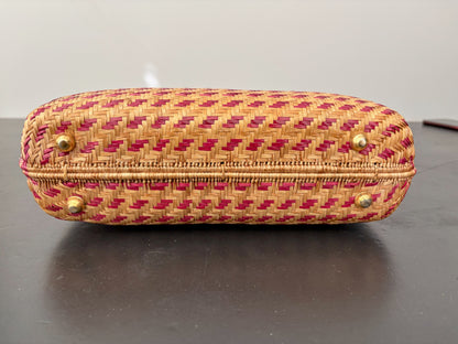 1950s Red Straw Box Handbag w. Gold Metal Hardware