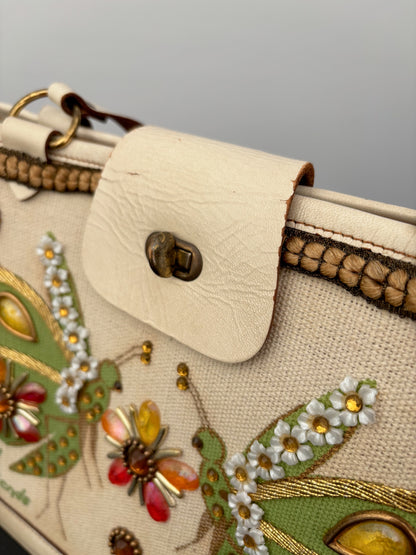 1960s Enid Collins Winged Friends Jeweled Canvas Handbag