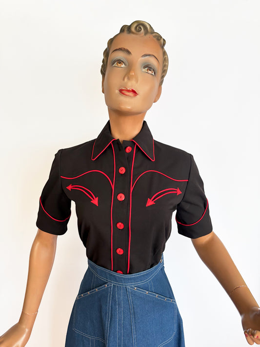 Lorraine 1940s Western Blouse Black Red