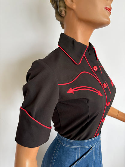 Lorraine 1940s Western Blouse Black Red