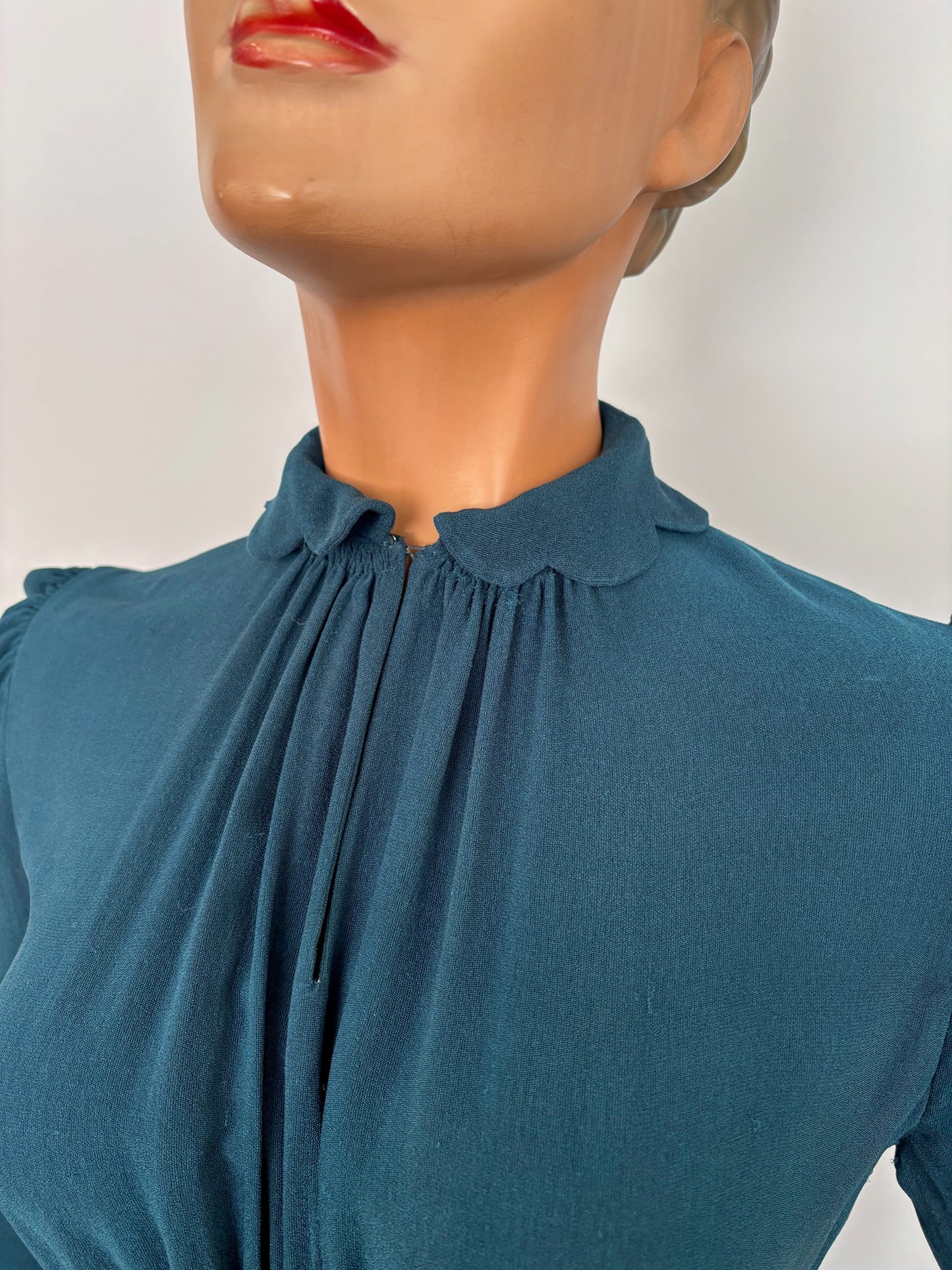 S | 1930s/1940s Petrol Blue Rayon Dress