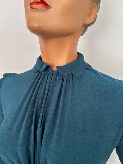 S | 1930s/1940s Petrol Blue Rayon Dress