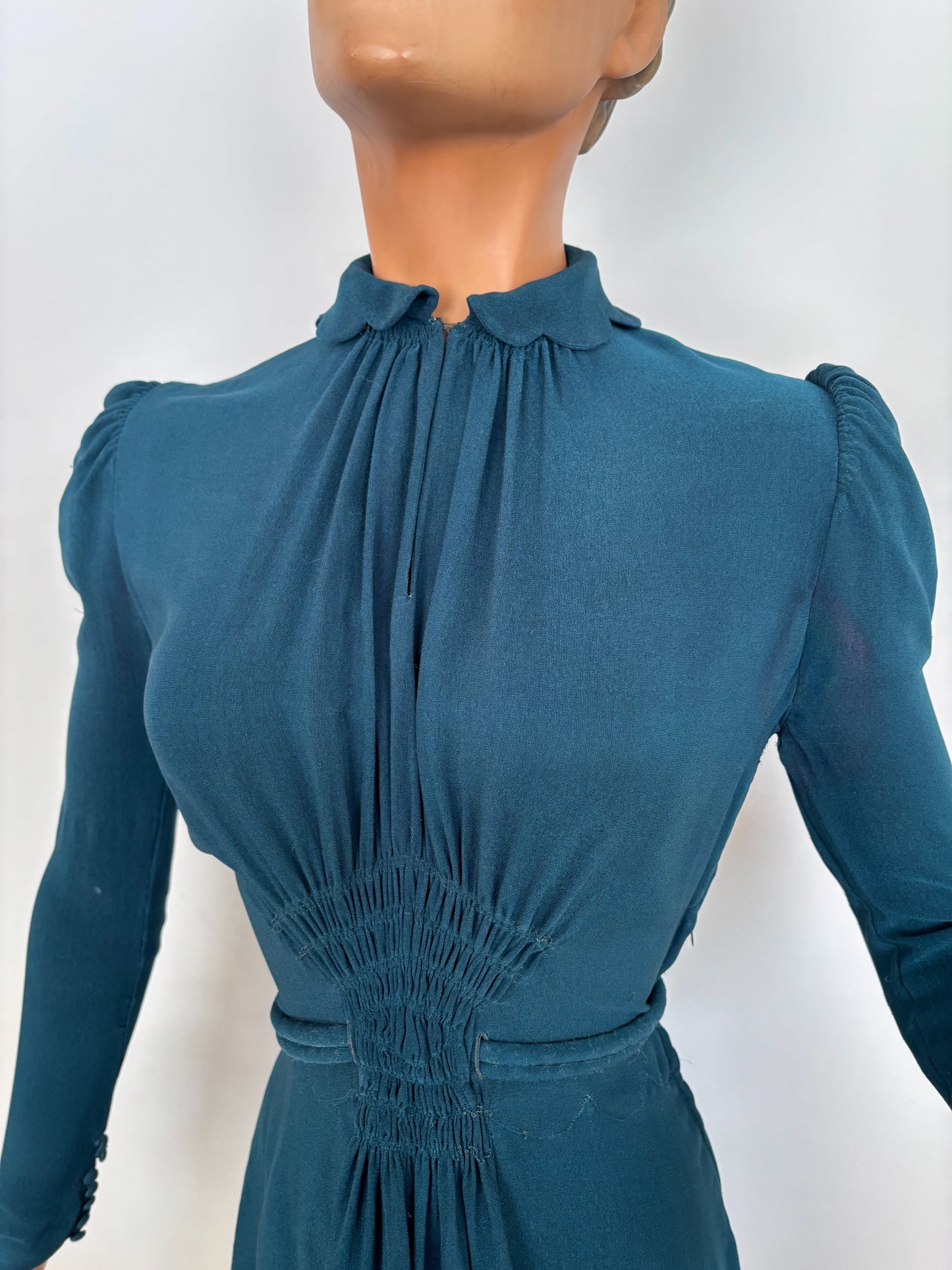 S | 1930s/1940s Petrol Blue Rayon Dress
