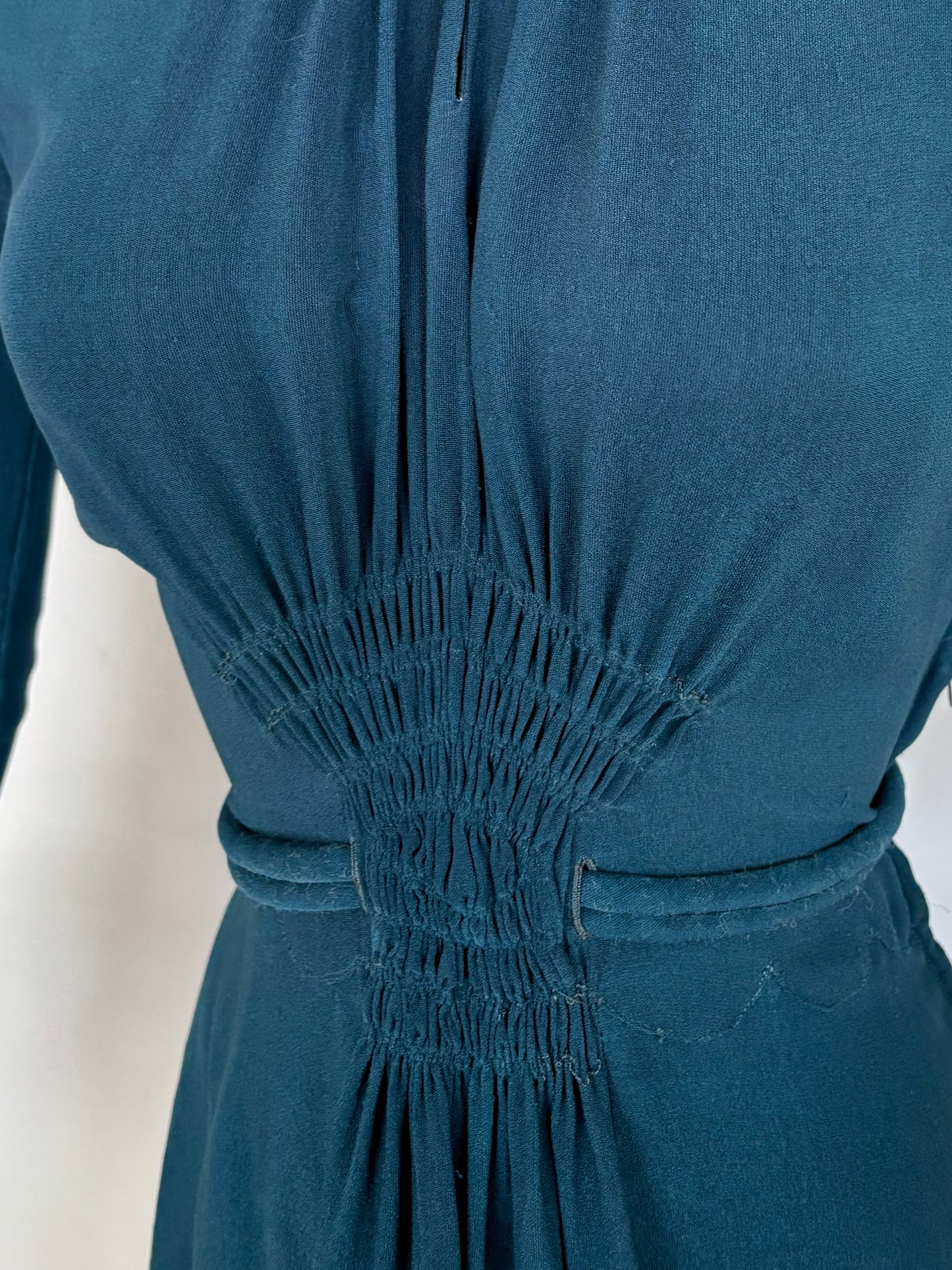 S | 1930s/1940s Petrol Blue Rayon Dress
