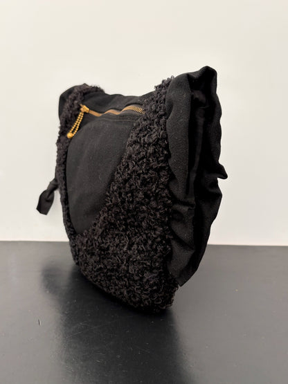 1940s Black Wool & Astrakhan Muff Purse
