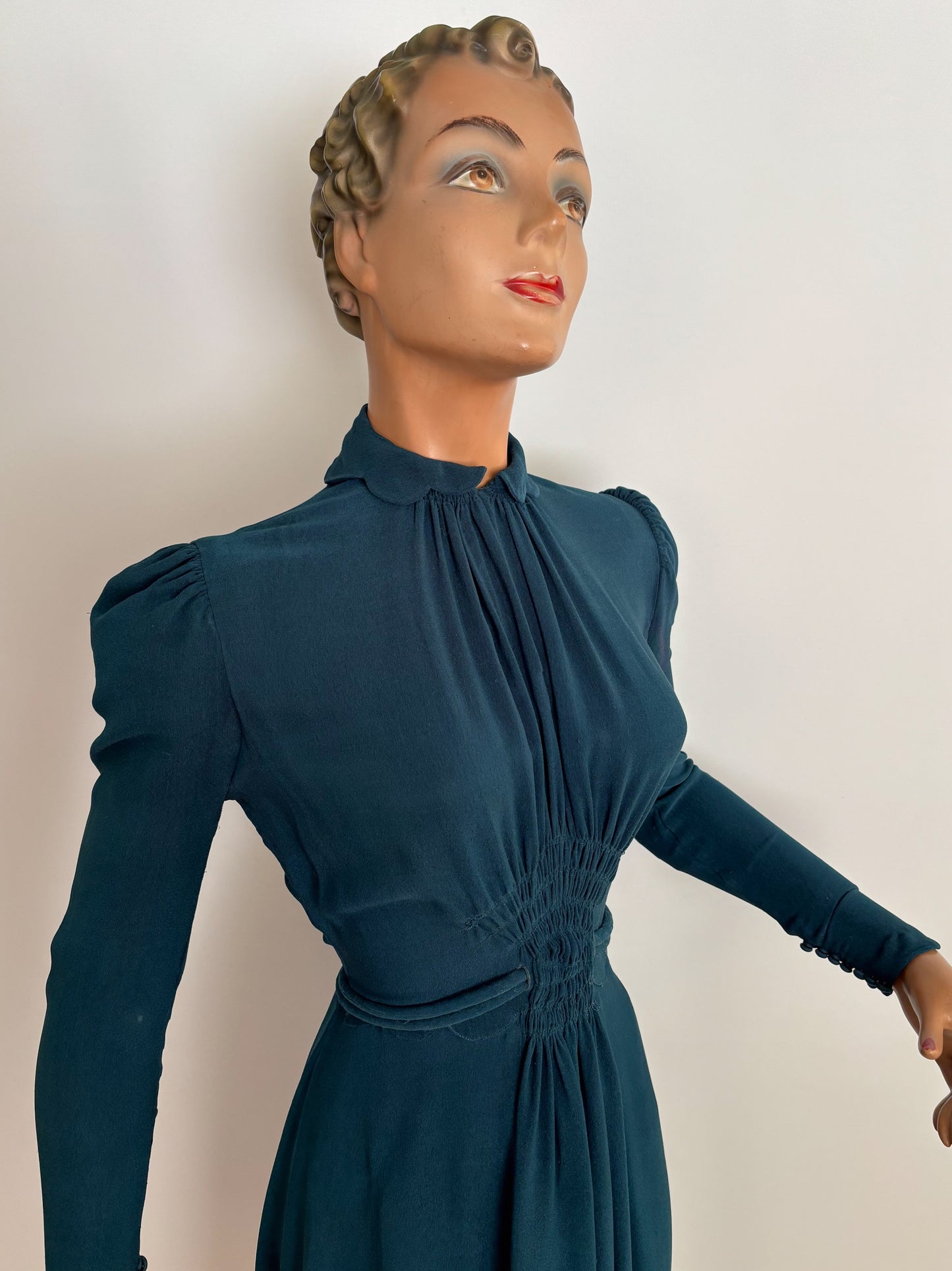 S | 1930s/1940s Petrol Blue Rayon Dress