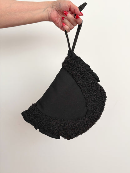 1940s Black Wool & Astrakhan Muff Purse