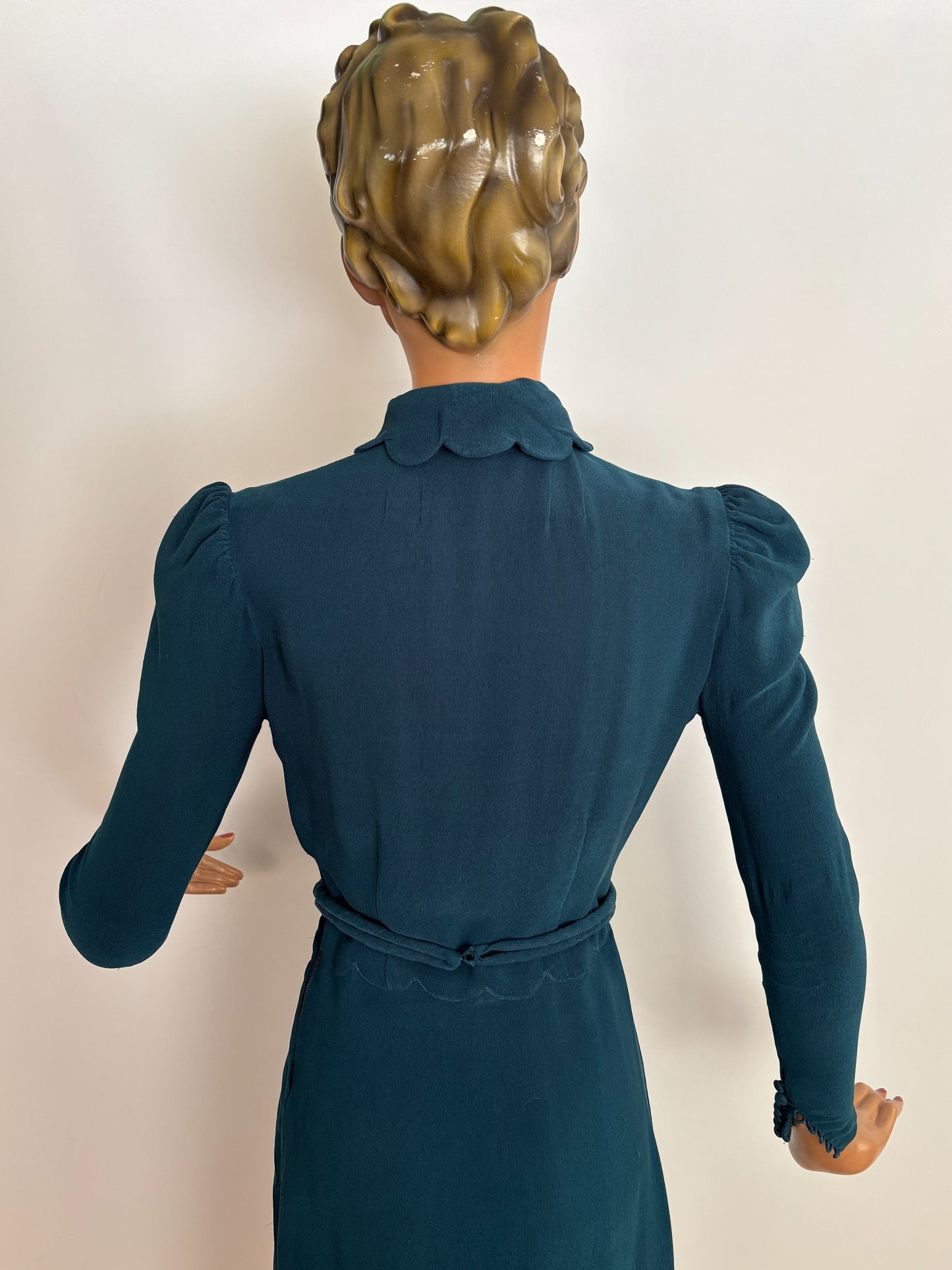 S | 1930s/1940s Petrol Blue Rayon Dress