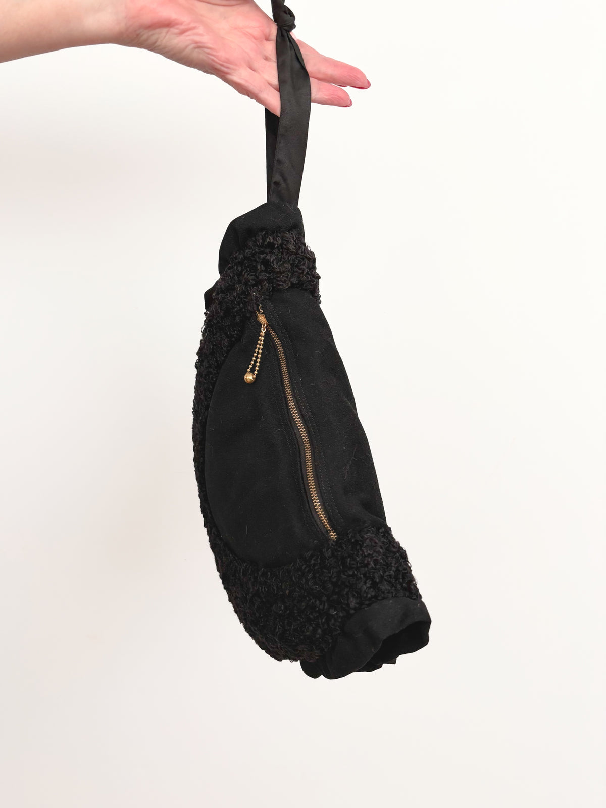 1940s Black Wool & Astrakhan Muff Purse