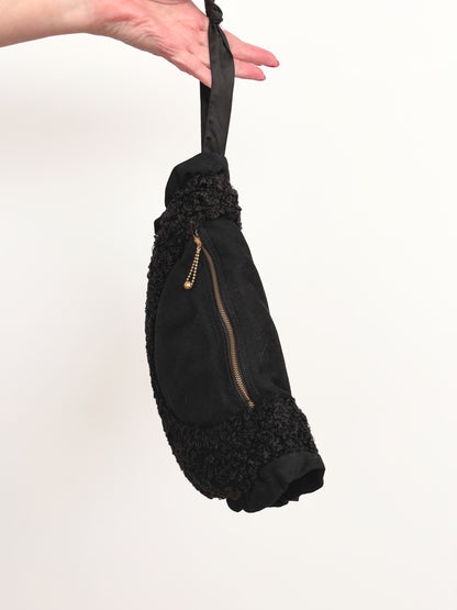 1940s Black Wool & Astrakhan Muff Purse