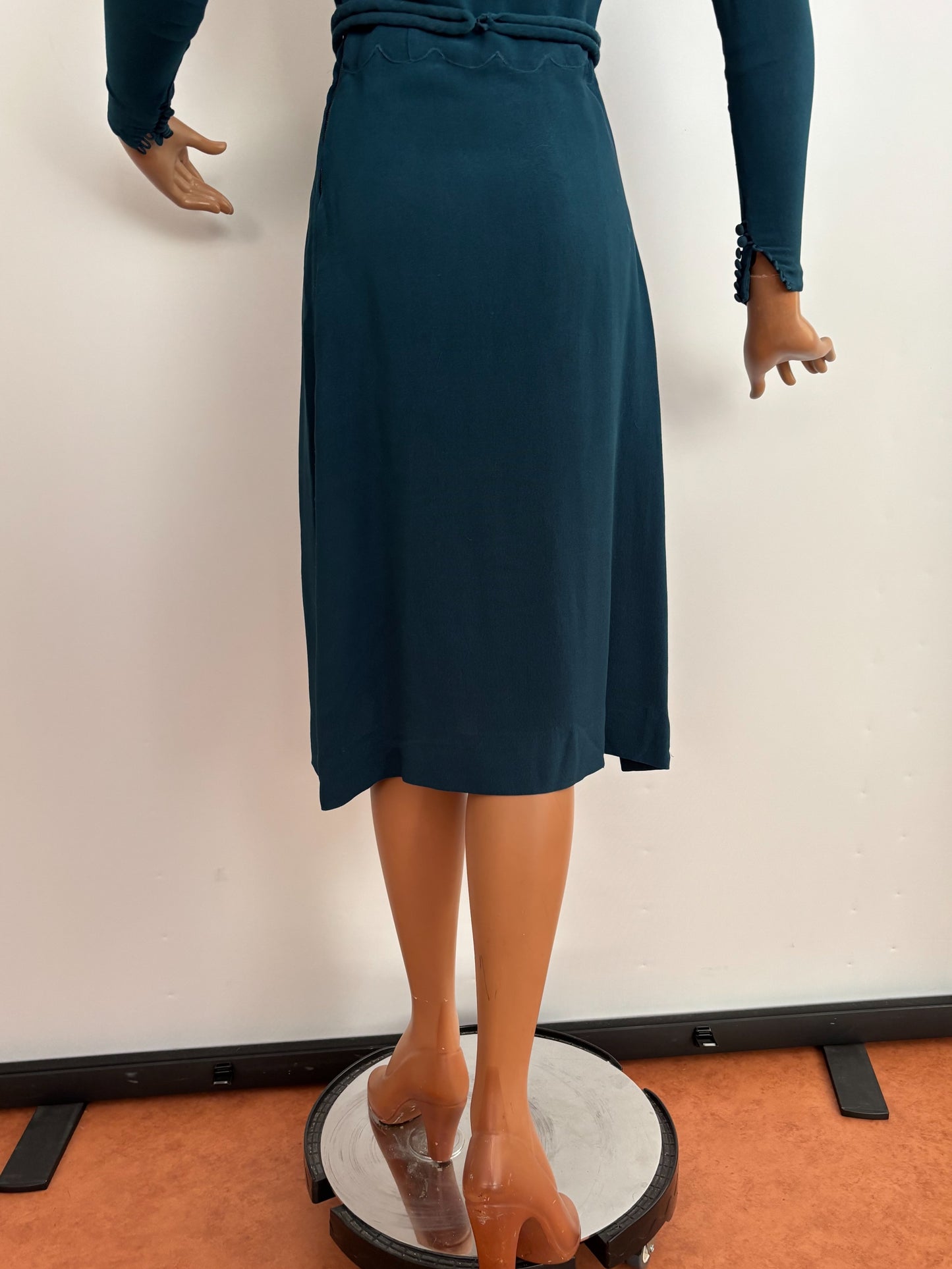 S | 1930s/1940s Petrol Blue Rayon Dress