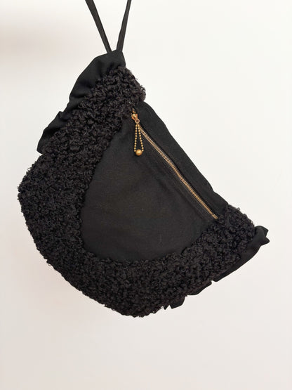 1940s Black Wool & Astrakhan Muff Purse