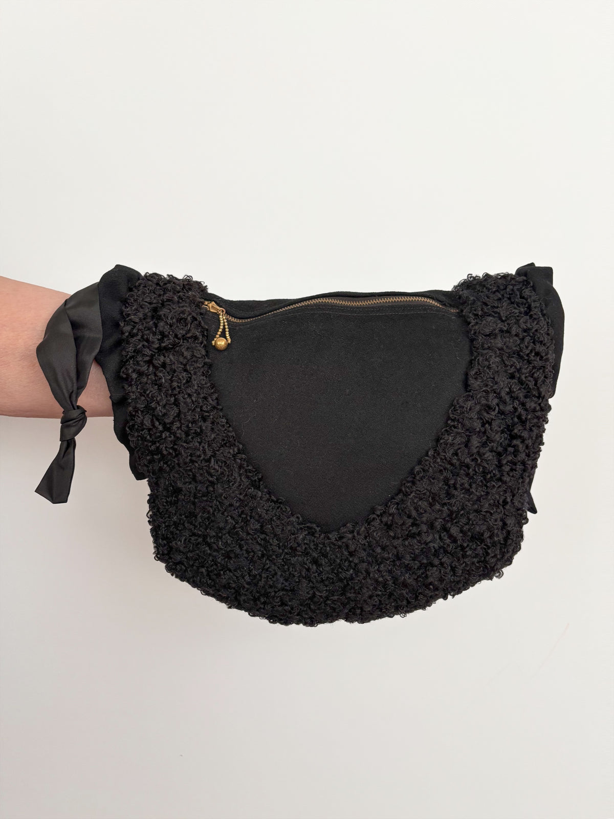 1940s Black Wool & Astrakhan Muff Purse
