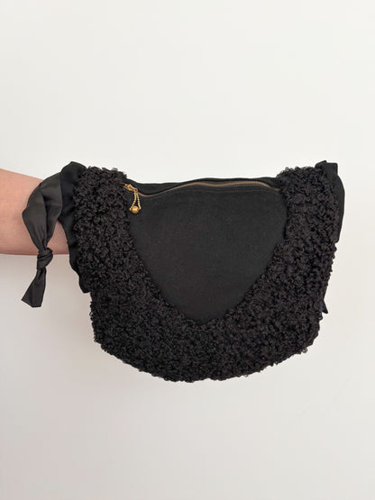 1940s Black Wool & Astrakhan Muff Purse