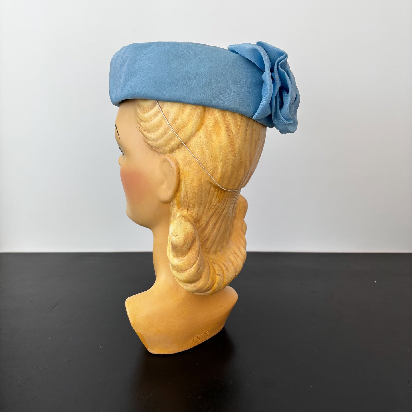 1950s Blue Organza Pill Box Hat