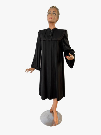 S/M | 1940s Black Swagger Coat In Gabardine Wool