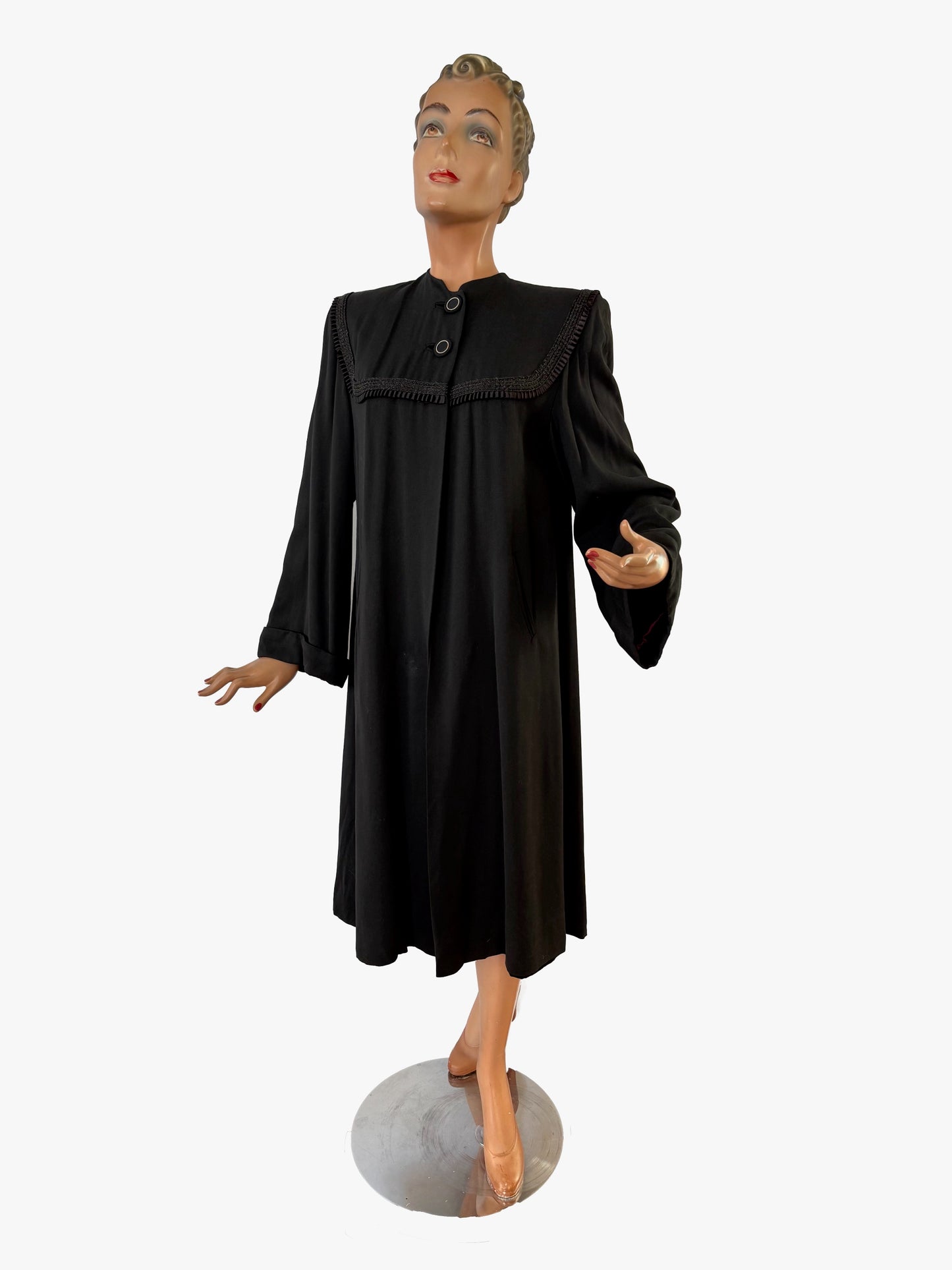 S/M | 1940s Black Swagger Coat In Gabardine Wool