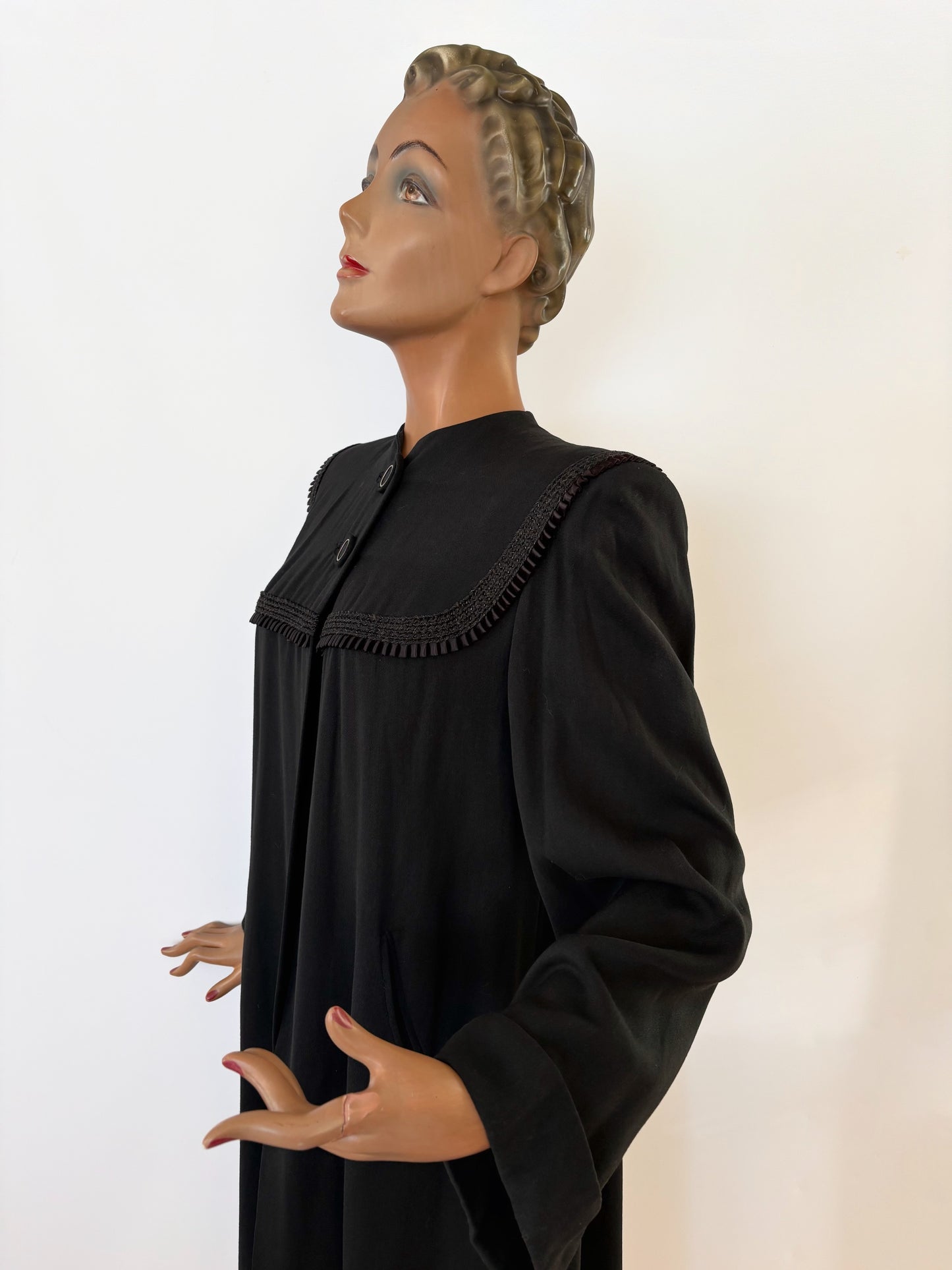 S/M | 1940s Black Swagger Coat In Gabardine Wool