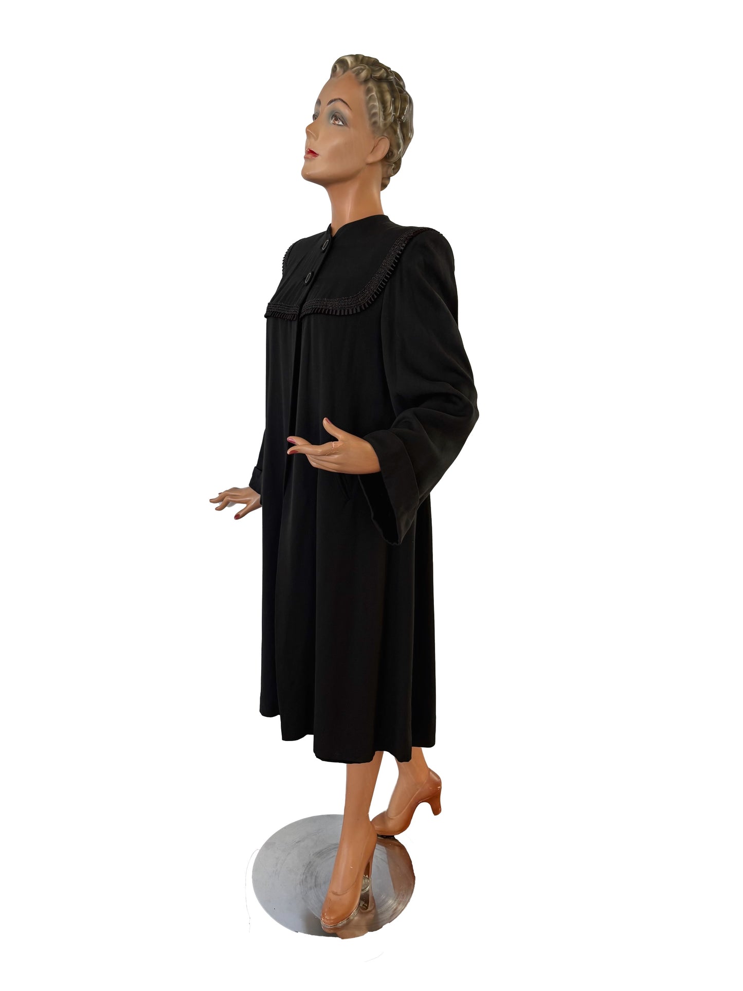 S/M | 1940s Black Swagger Coat In Gabardine Wool