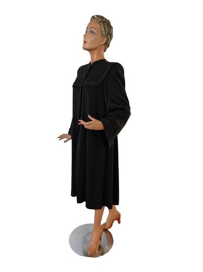 S/M | 1940s Black Swagger Coat In Gabardine Wool