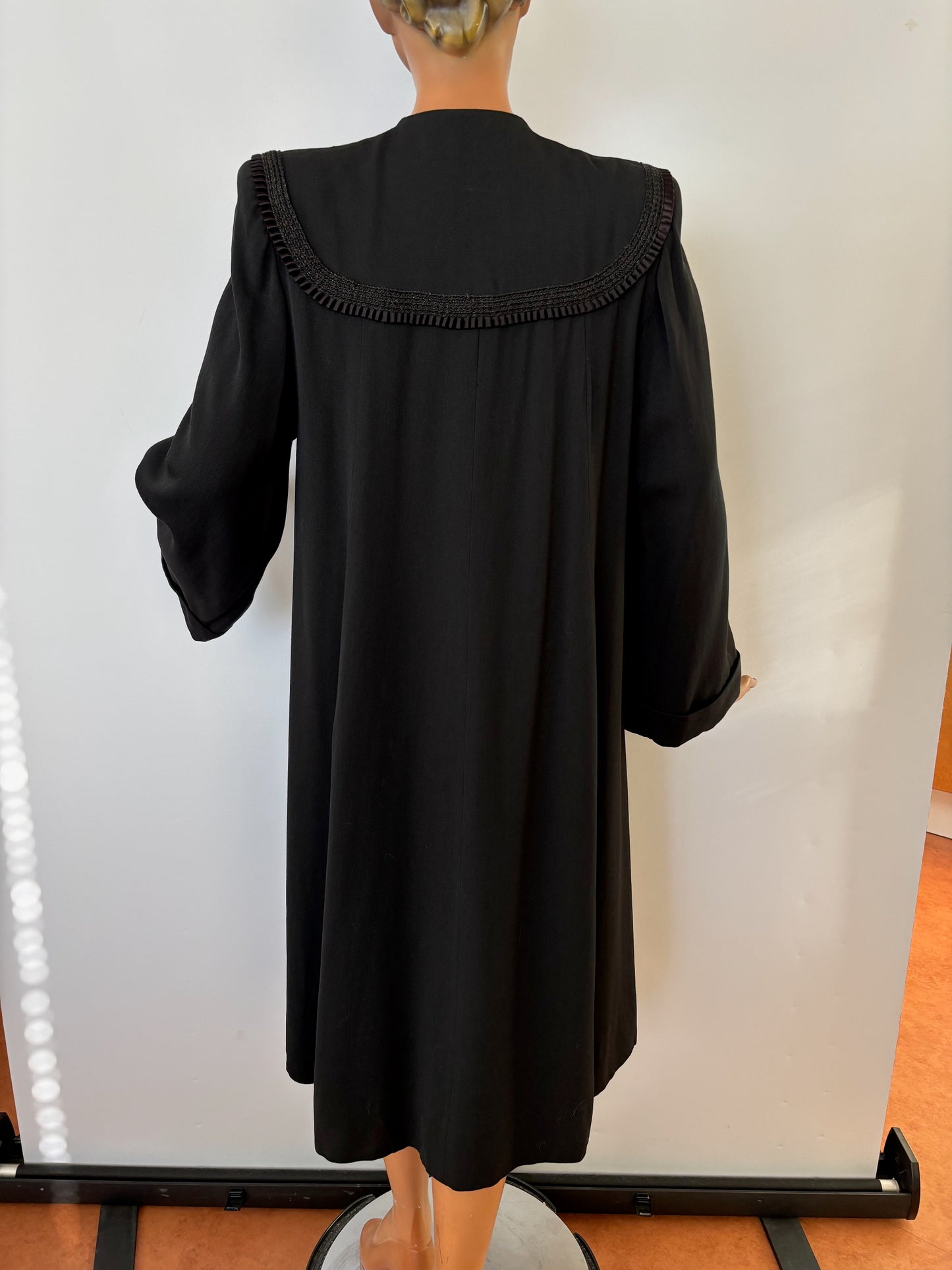 S/M | 1940s Black Swagger Coat In Gabardine Wool