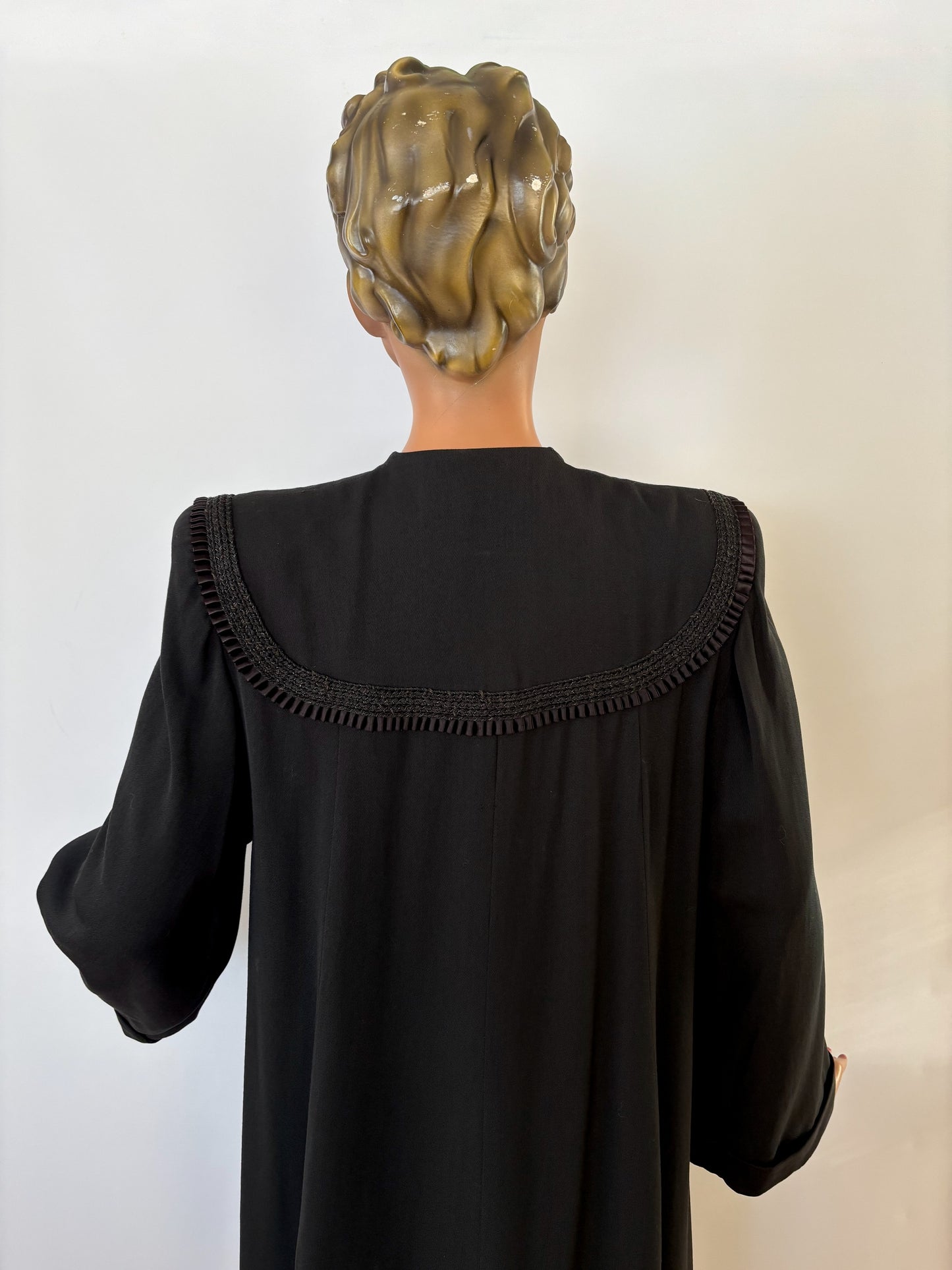 S/M | 1940s Black Swagger Coat In Gabardine Wool