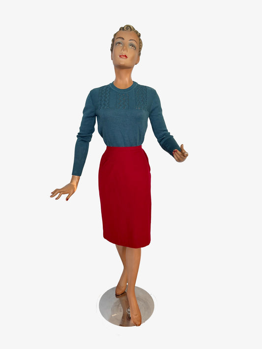 XXS/XS | 1950s Red Wool Skirt