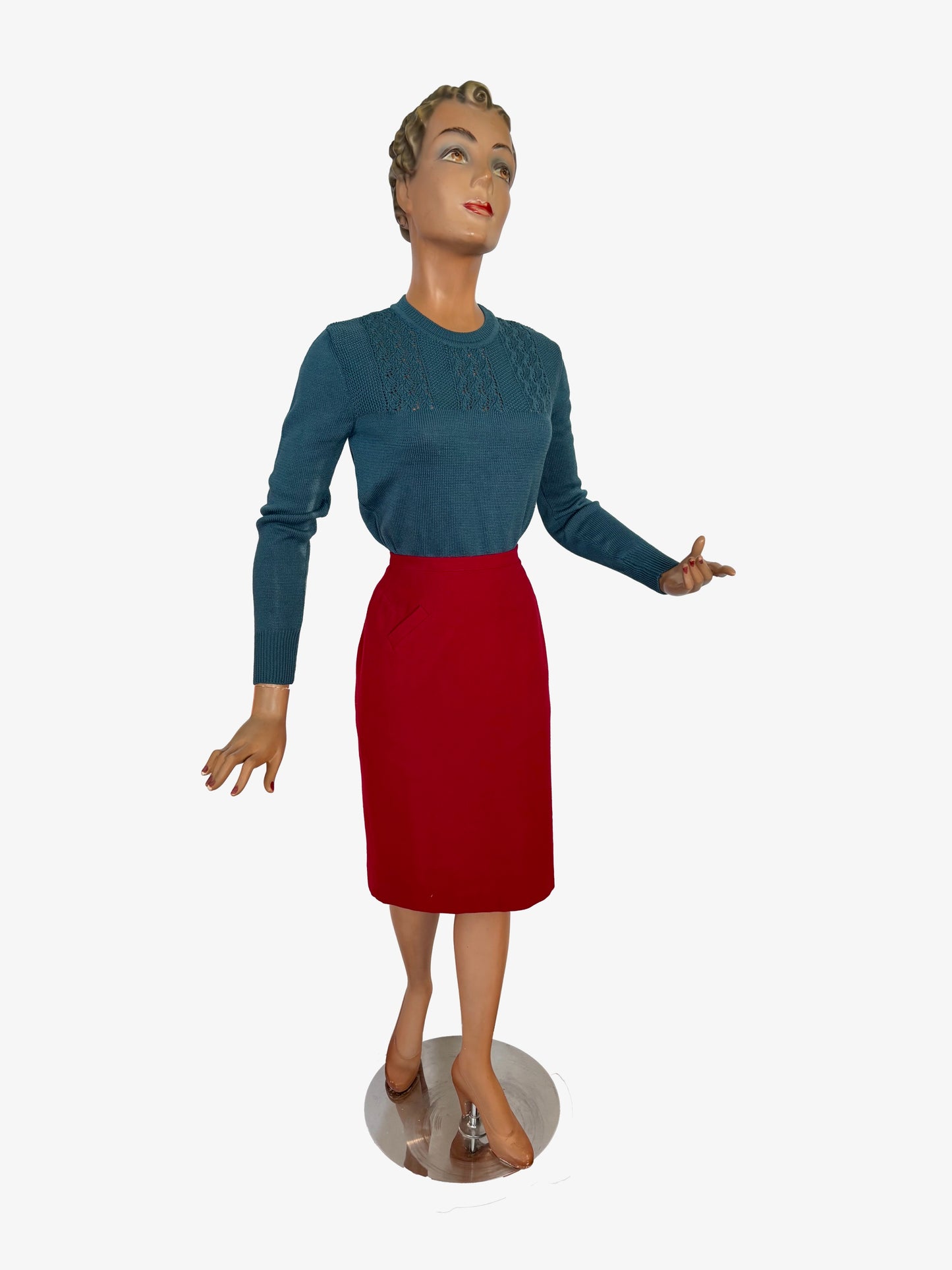 XXS/XS | 1950s Red Wool Skirt