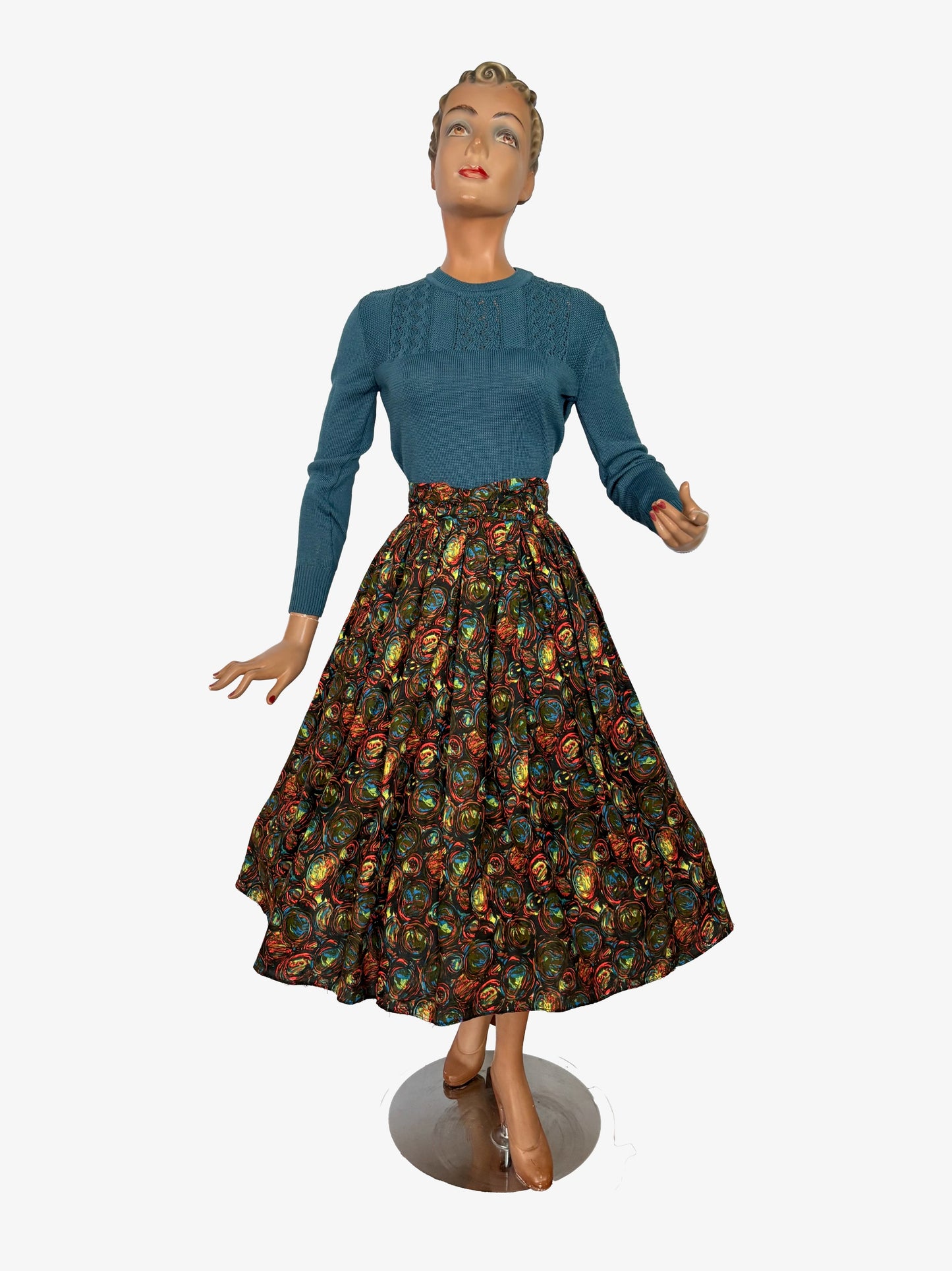 XS | 1950s/1960s Multicolor Dralon Circle Skirt